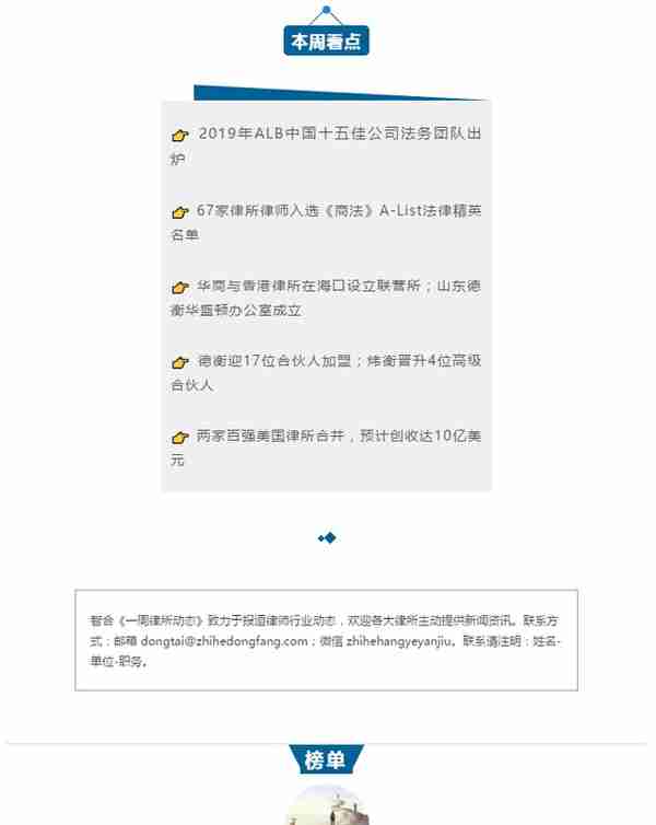 ALB十五佳公司法务团队出炉 | 一周律所动态