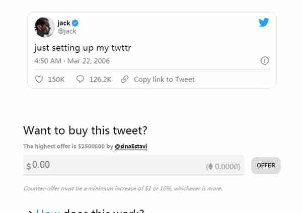 250万美元出价！推特CEO用数字货币形式拍卖首条推文