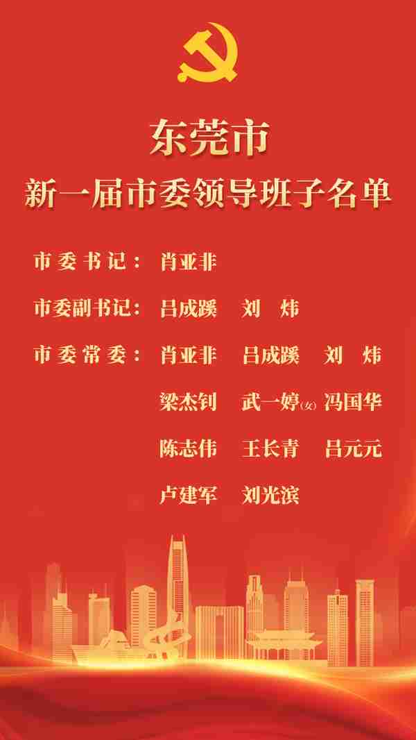 东莞新一届市委领导班子名单公布，肖亚非当选市委书记